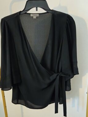 Chelsea28 Black Wrap Blouse with Self-Tie, Size M